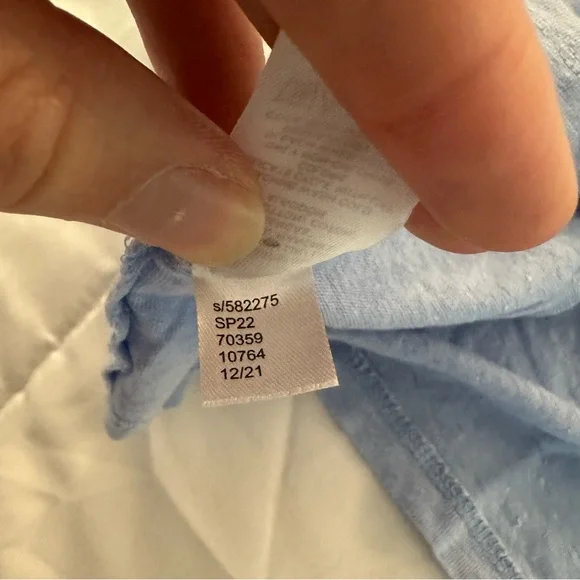 LOFT Mixed Media Flutter Sleeve Soft Linen Top T Shirt in Blue Size L - Picture 6 of 6